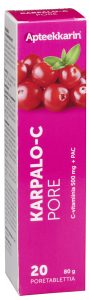 Apteekkarin+Pore+C vitamiini+Karpalo+20+tbl+pakkaus
